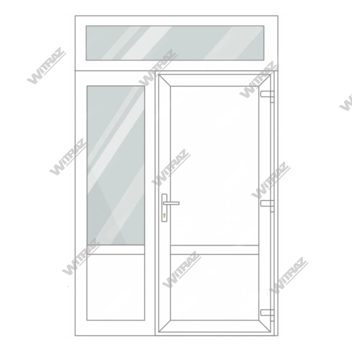  PVC entrance doors with 1 side and 1 top windows - Door (PVC + PVC) + Side (glass + PVC) + Upper window (glass)