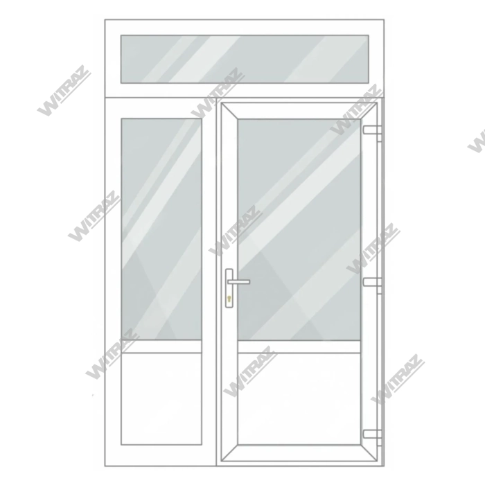  PVC entrance doors with 1 side and 1 top windows - Door (glass + PVC) + Side (glass + PVC) + Upper window (glass)