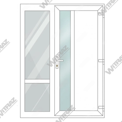  PVC entrance doors with side window - Door (matte glass + PVC) + Side (glass + glass)
